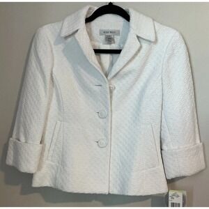 NINE WEST Womens White Textured Short Blazer Jacket Sz 4 $119